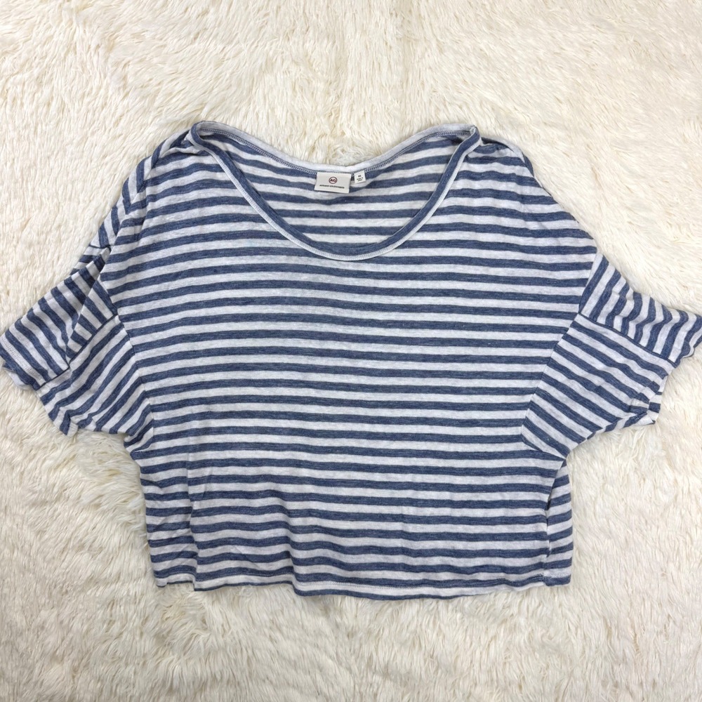AG Adriano Goldschmied Crop Top Womens XS Blue White Striped 100% Linen